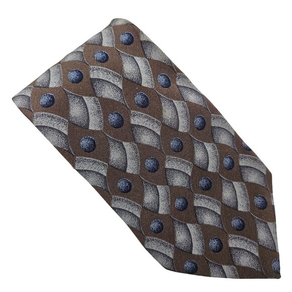 DeSantis Collection Mens Neck Tie Silk Gray Blue Brown Geometric Business Formal - Picture 1 of 7